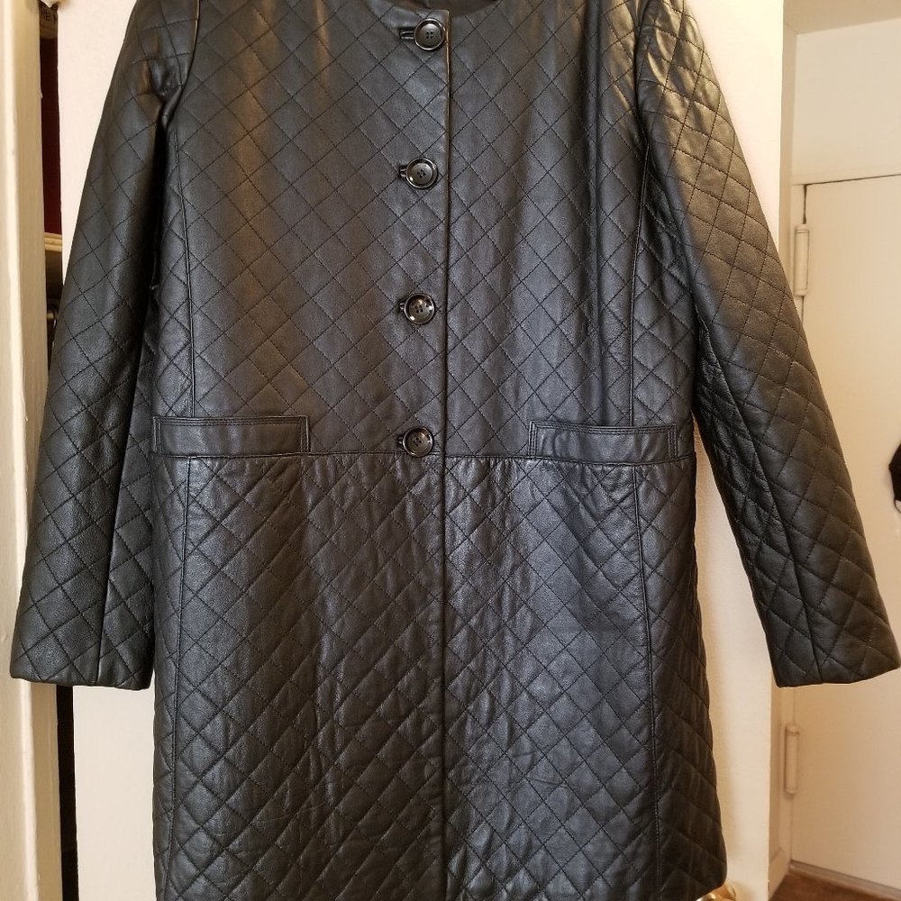 Quilted Black Leather Coat by Neiman Marcus Private Label Size 10-12